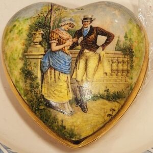 Vintage Trinket Box, Jewelry Box, Heart Shaped, Renaissance Courting Couple.